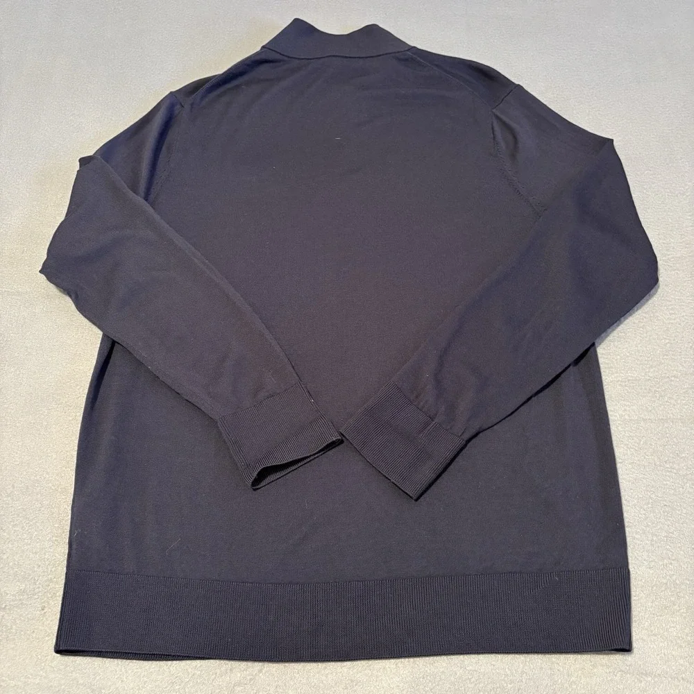 Brooks Brothers Quarter Zip Mens XL Navy Brookstech Merino Wool Sweater Light